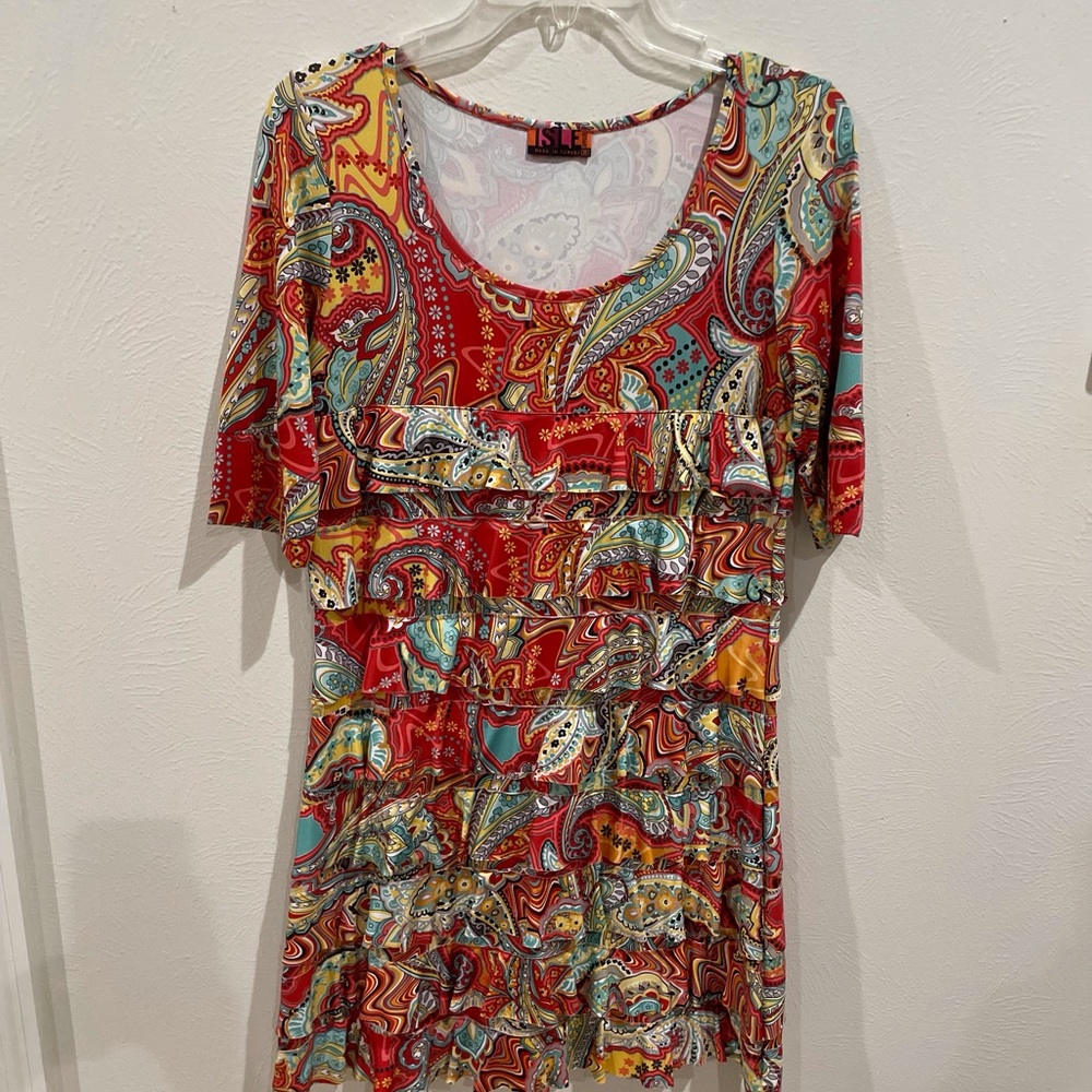 Isle retro print polyester jersey dress